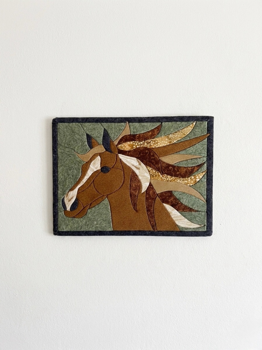 Vintage horse tapestry mixed materials fabric
